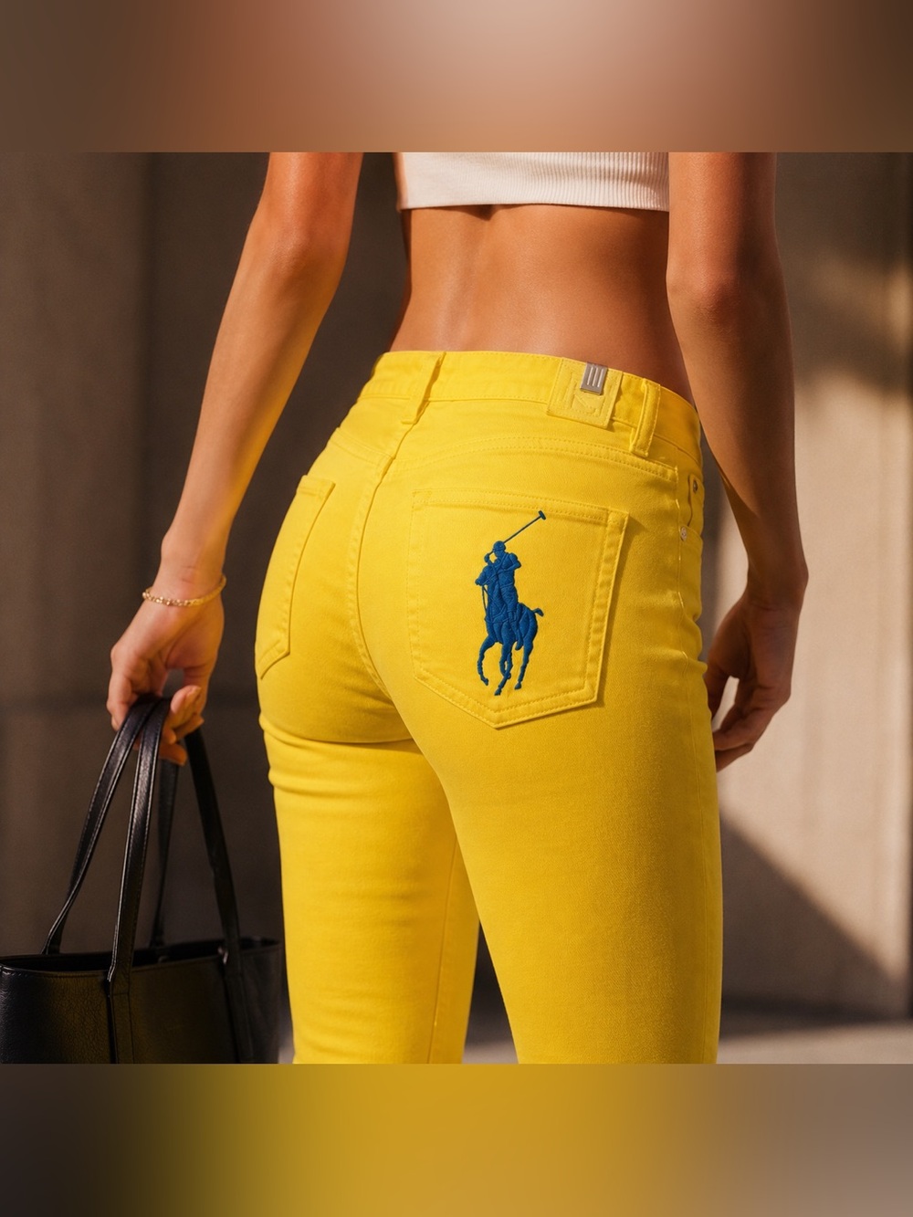 Ralph Lauren Black Label Big Pony Bright Yellow High-Rise Jeans Size 32 - Picture 1 of 11